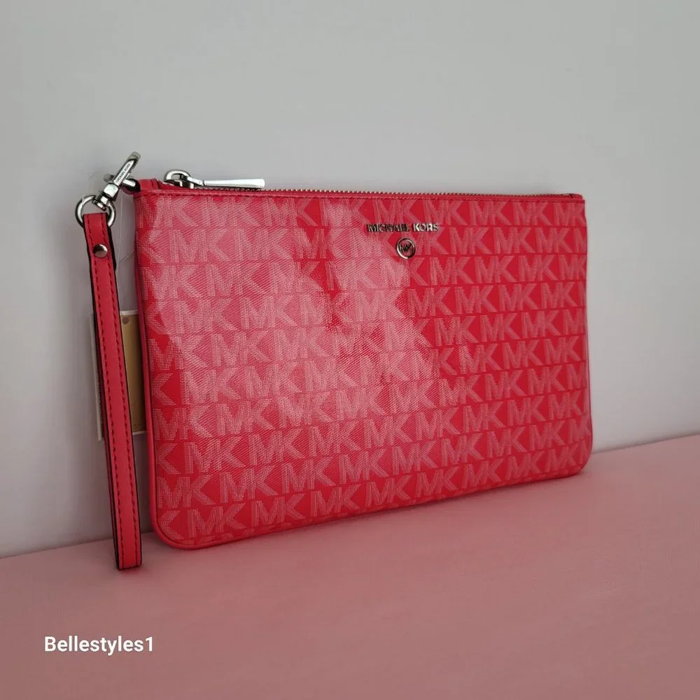 MICHAEL KORS Signature Logo Jet Set Large Top Zip Pouch/Wristlet- Geranium ⭐ - Picture 2 of 16